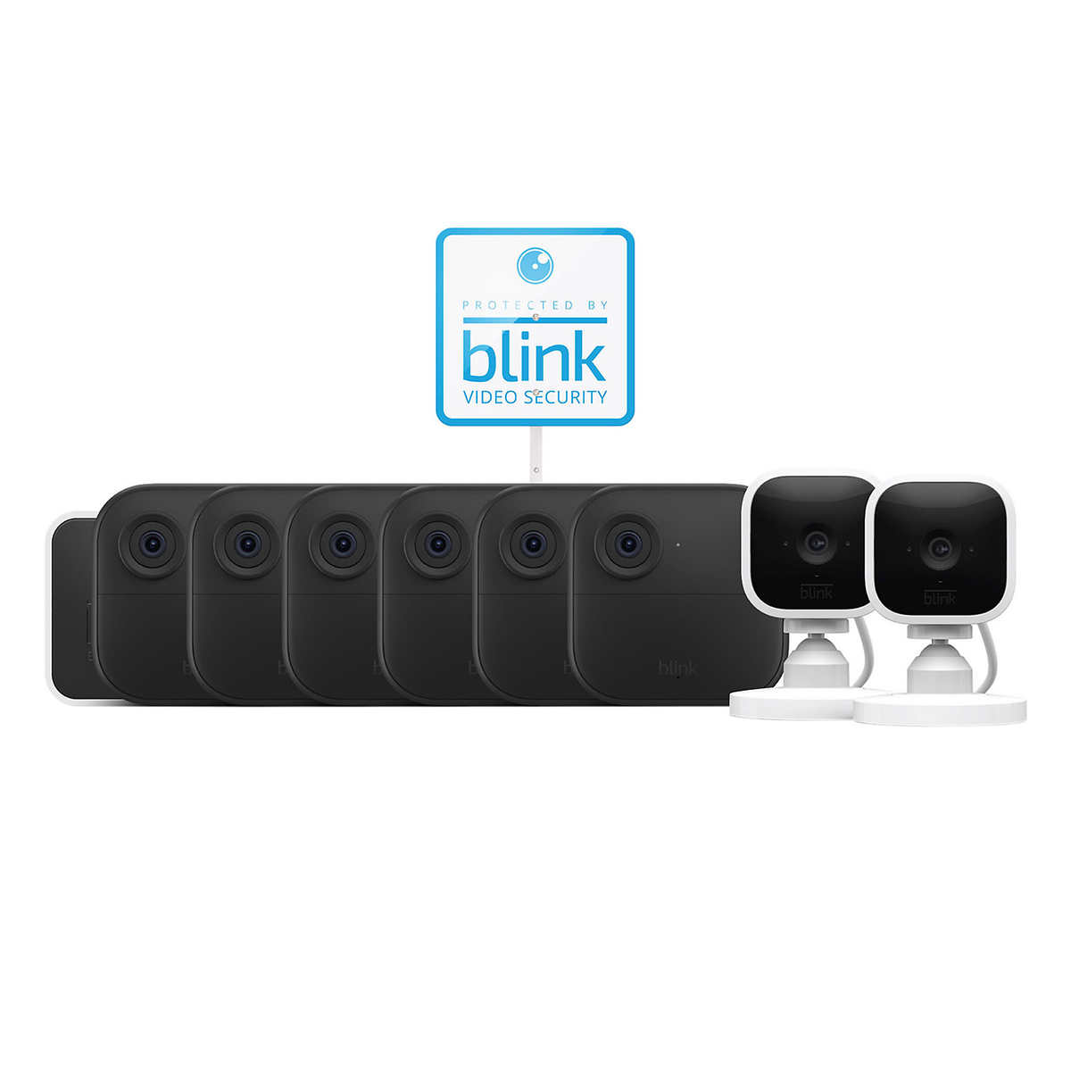 Blink - 8 Camera Security System - 6 Outdoor, 2 Mini Indoor Plug-in Cameras, with Yard Sign